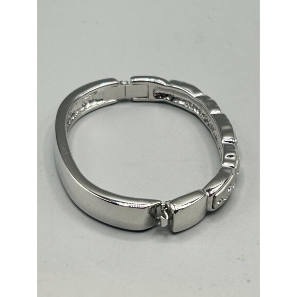 Swarovski Signed Hinged Bangle Bracelet Silver Color with Clear Crystals - Picture 5 of 11